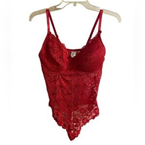 Rampage cherry red bodysuit corset lace bustier lingerie Sz 38C